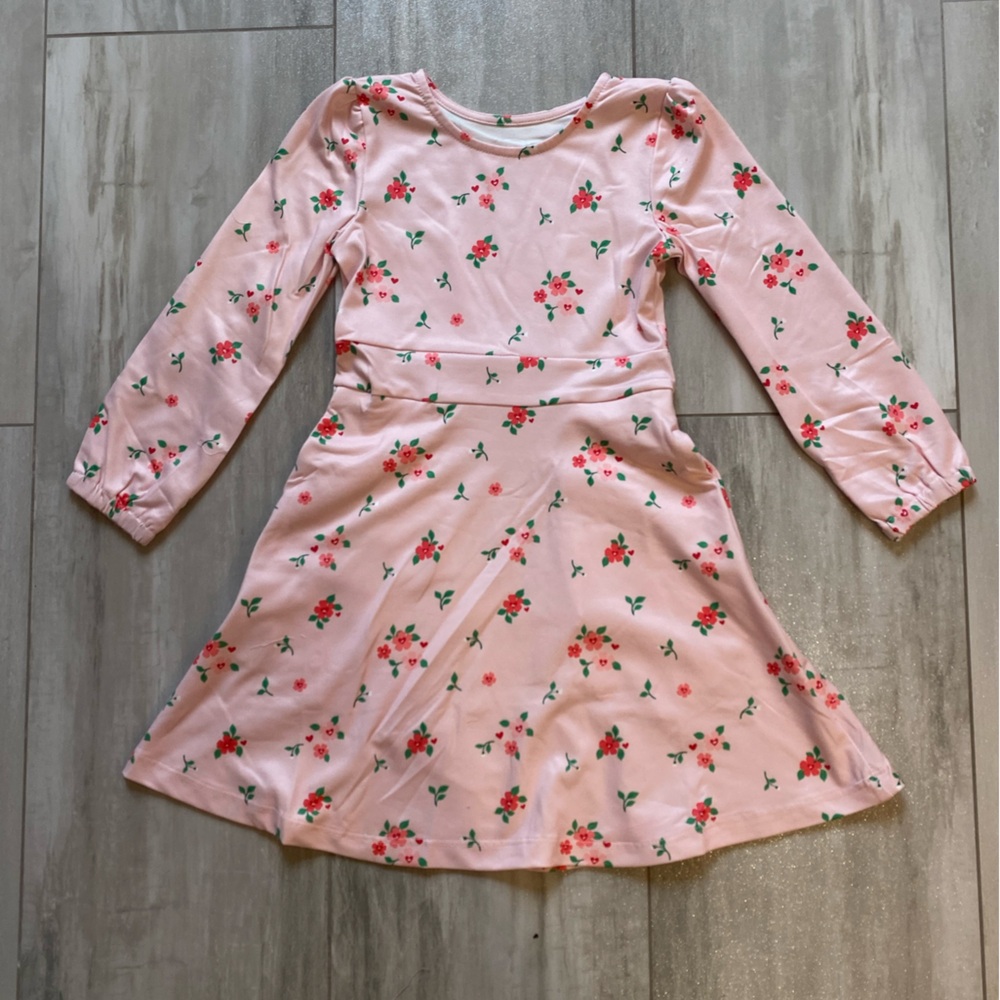 NWOT Sugar Bee Emily Pink Long Sleeve Fit & Flare Dress Heart Floral Girls 4T